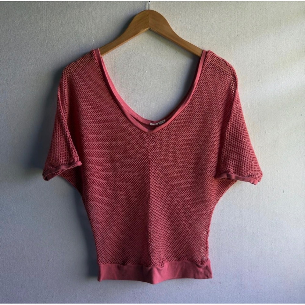 Roxy Mesh Net V-Neck Dolman Top Women Small Pink Y2K Beach Surf Boho Aesthetic